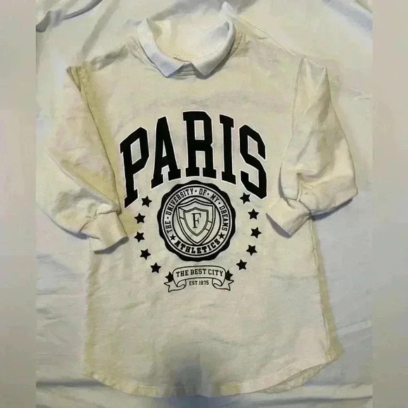 Zara Other - Zara Kids Size 6 Collegiate Paris Shirtdress Sweatshirt Cream